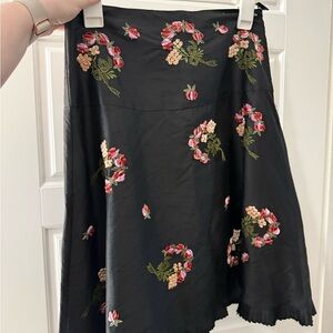 Floral Anthropologie Embroidered Black Skirt